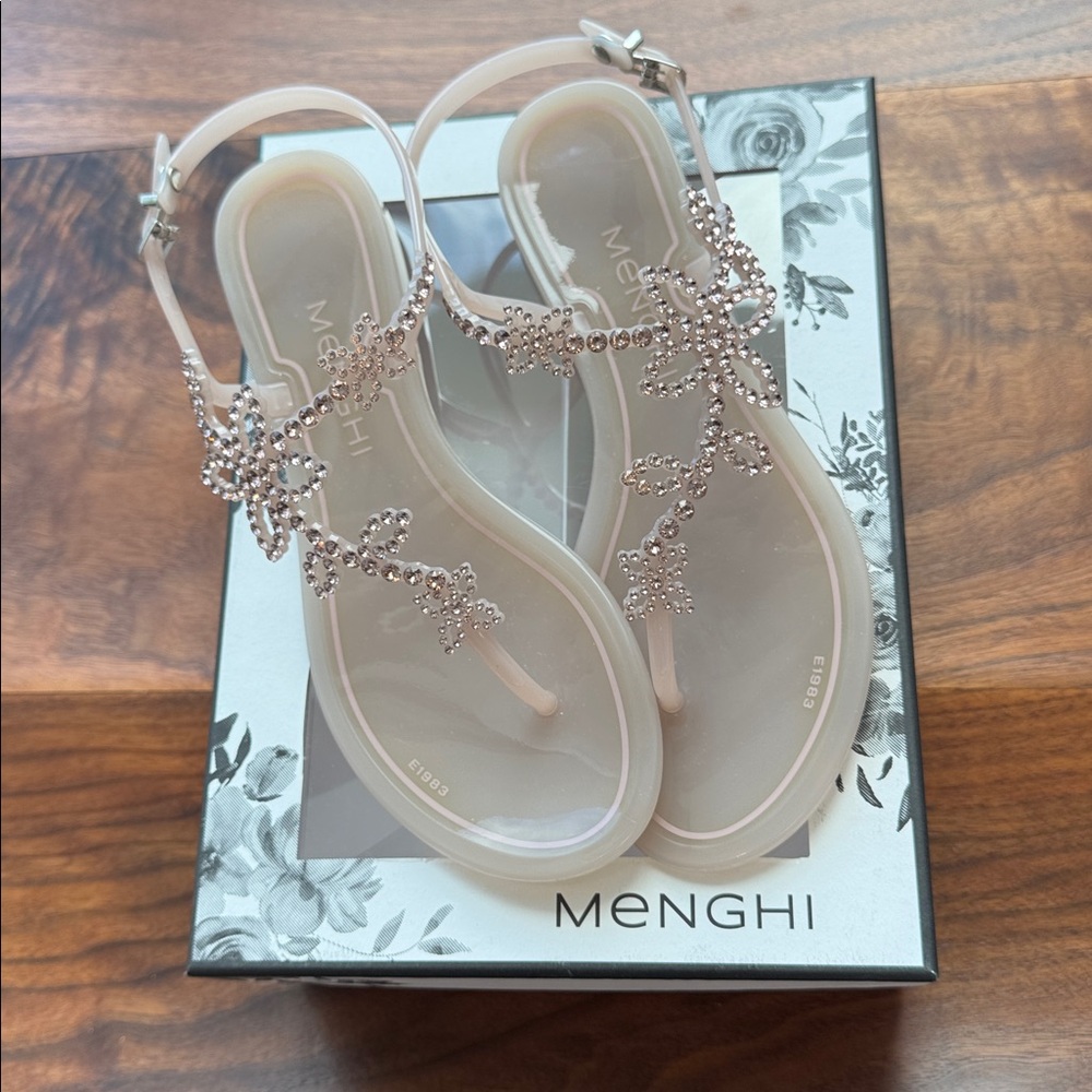 Women's Pink Floral Sandals Swarovski Krystal